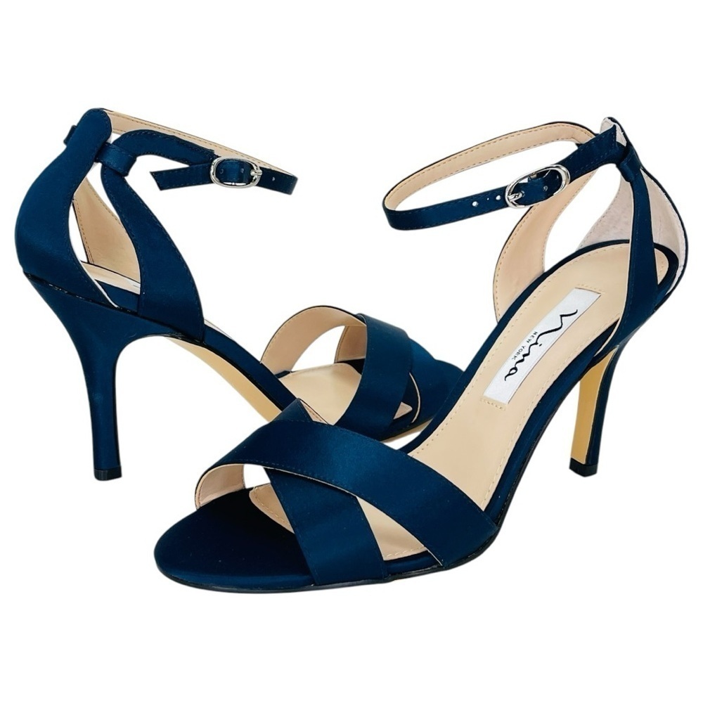 Nina Venus Navy Satin Womens Heels Size 6.5M